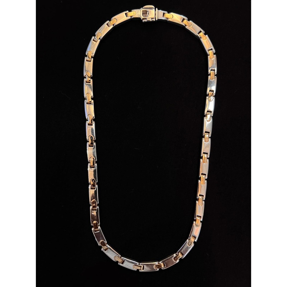 VTG TIFFANY & CO 925-750 Two Tone H Bar Flat Mechanical Link Necklace - Picture 7 of 12
